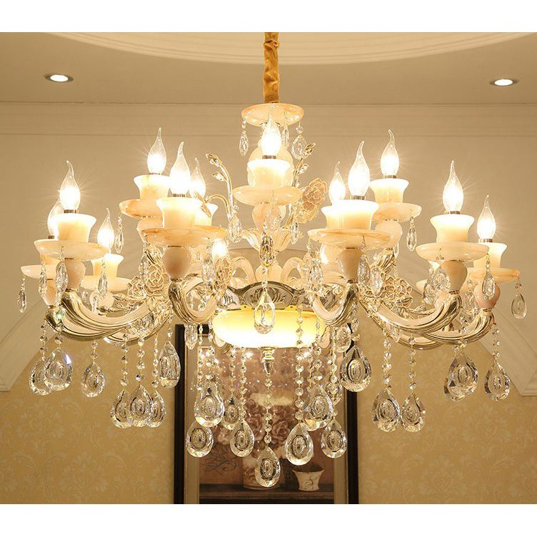 (ẢNH THẬT) Đèn chùm tân cổ điển Pháp chao vân đá đúc đặc tặng kèm bóng Led tiết kiệm điện trang trí phòng khách