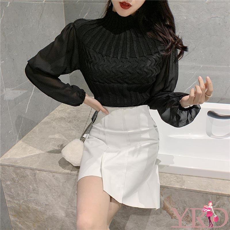 FREESHIP ĐƠN 99K_ Korean Style Women Round Neck Lantern Sleeve Stitching Tops | BigBuy360 - bigbuy360.vn