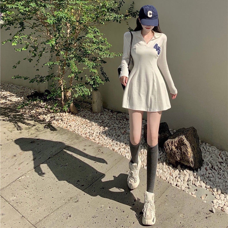 COZOK Đầm tay dài cổ polo dáng ôm thời trang