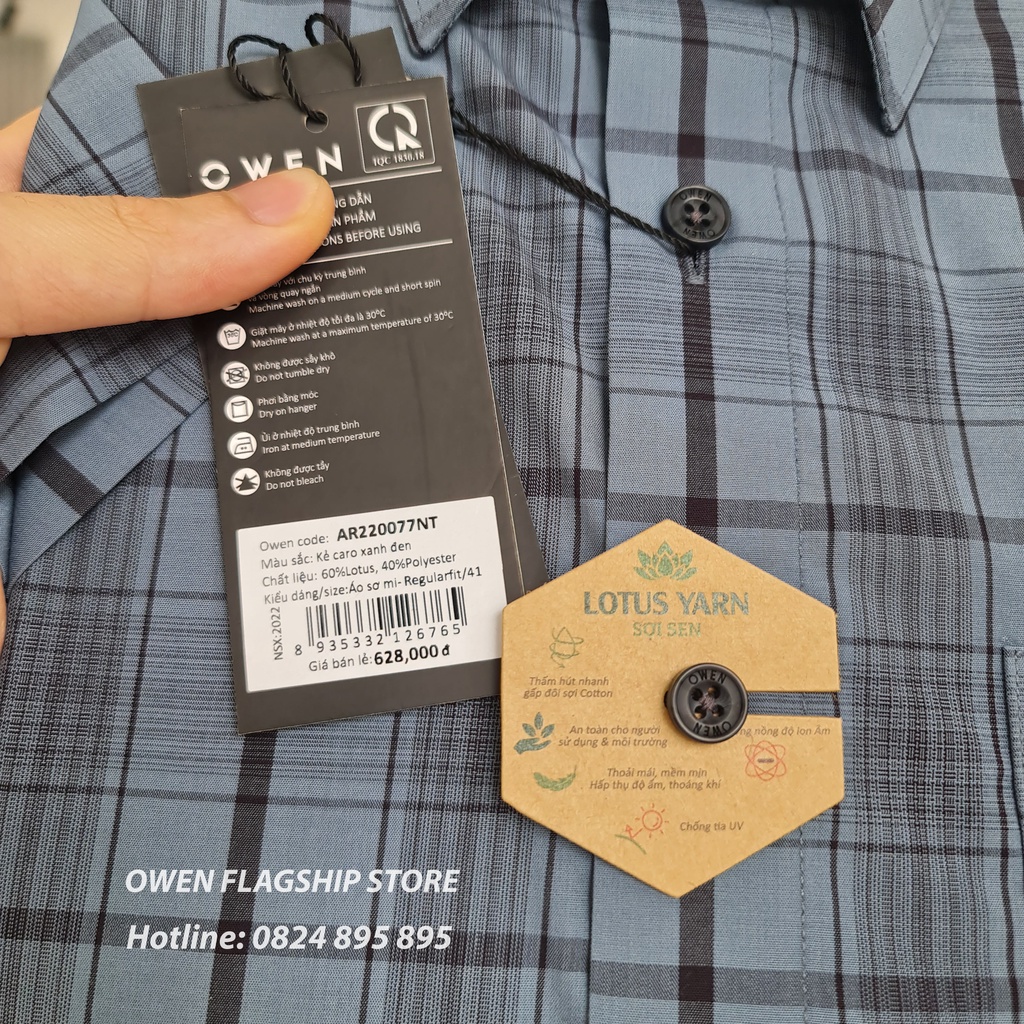 OWEN  Áo Sơ mi nam cộc tay dáng REGULAR sợi Sen - Mã  AR220077NT