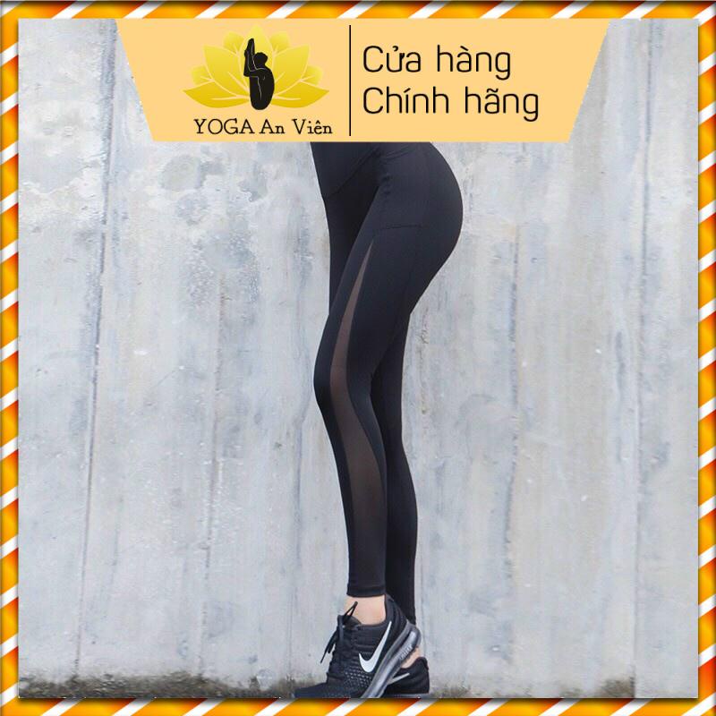 [Có sẵn] Quần dài đen lưới có túi chất thun lạnh co giãn tốt- Yoga An Viên