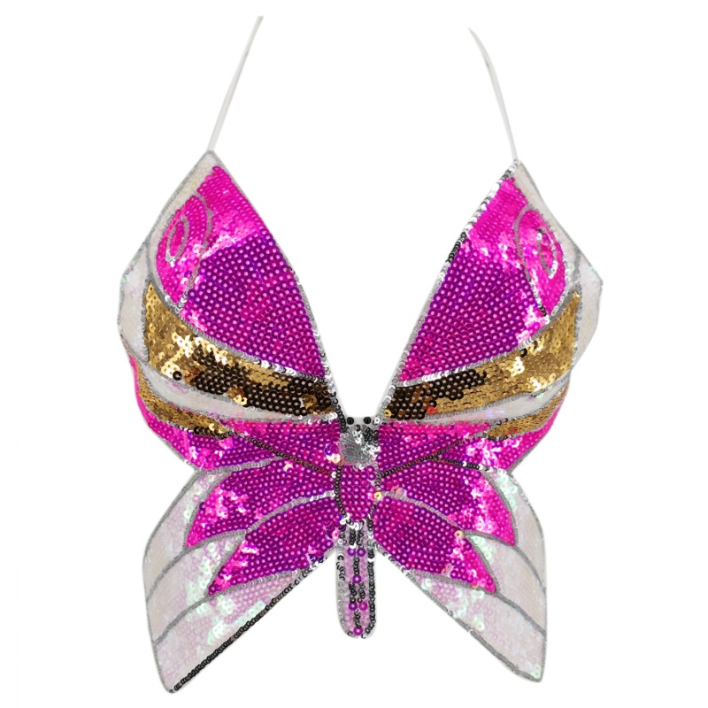 Áo Croptop Cổ V 10MK Họa Tiết Bướm Đính Kim Sa Lấp Lánh Nhiều Màu Sắc Cột Dây Hở Lưng Quyến Rũ Cho Nữ