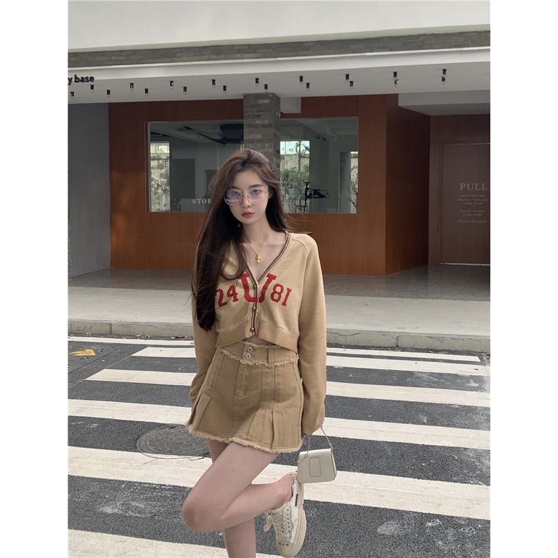 Set Áo Khoác Và Chân Váy Kaki In Chữ Thời Trang Dành Cho Nữ 1765