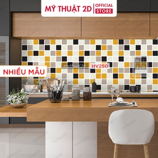 Cuộn 2 mét dài Decal gạch bông Mosaic color Xám cam dán bếp dán tường_kt 200x60cm