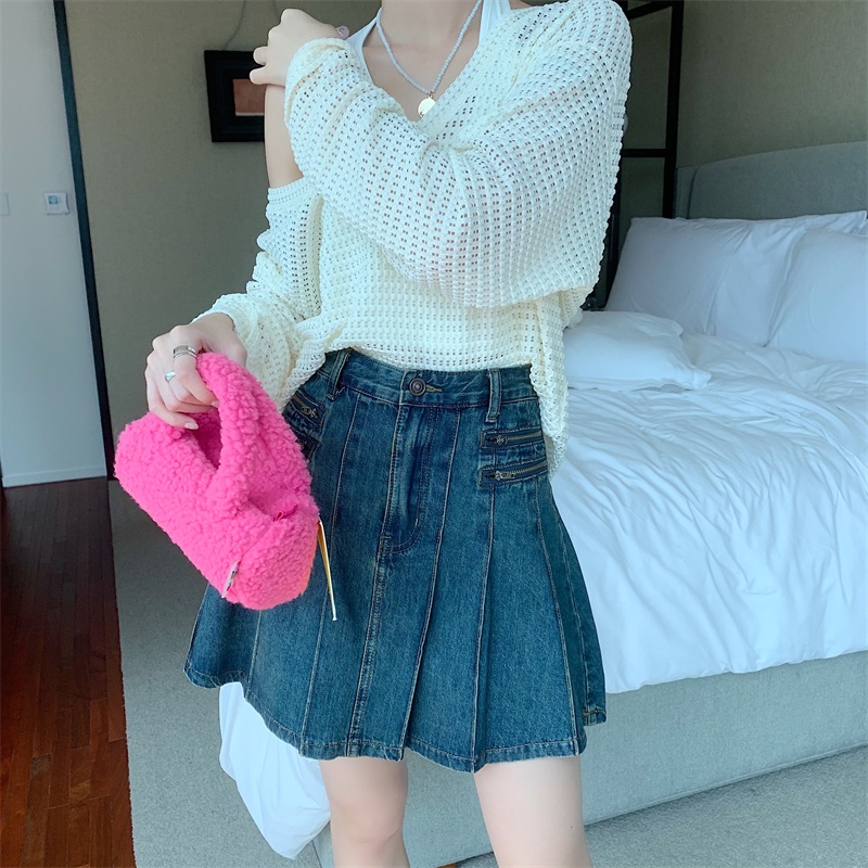 Chân váy jean Xếp Ly Dáng Ôm Thời Trang Hàn Quốc Cho Nữ