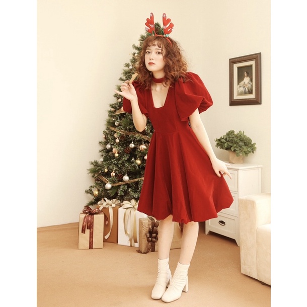Váy nhung cứng Mary Dress tay bồng cổ thang thang caocaobycaochen có bigsize