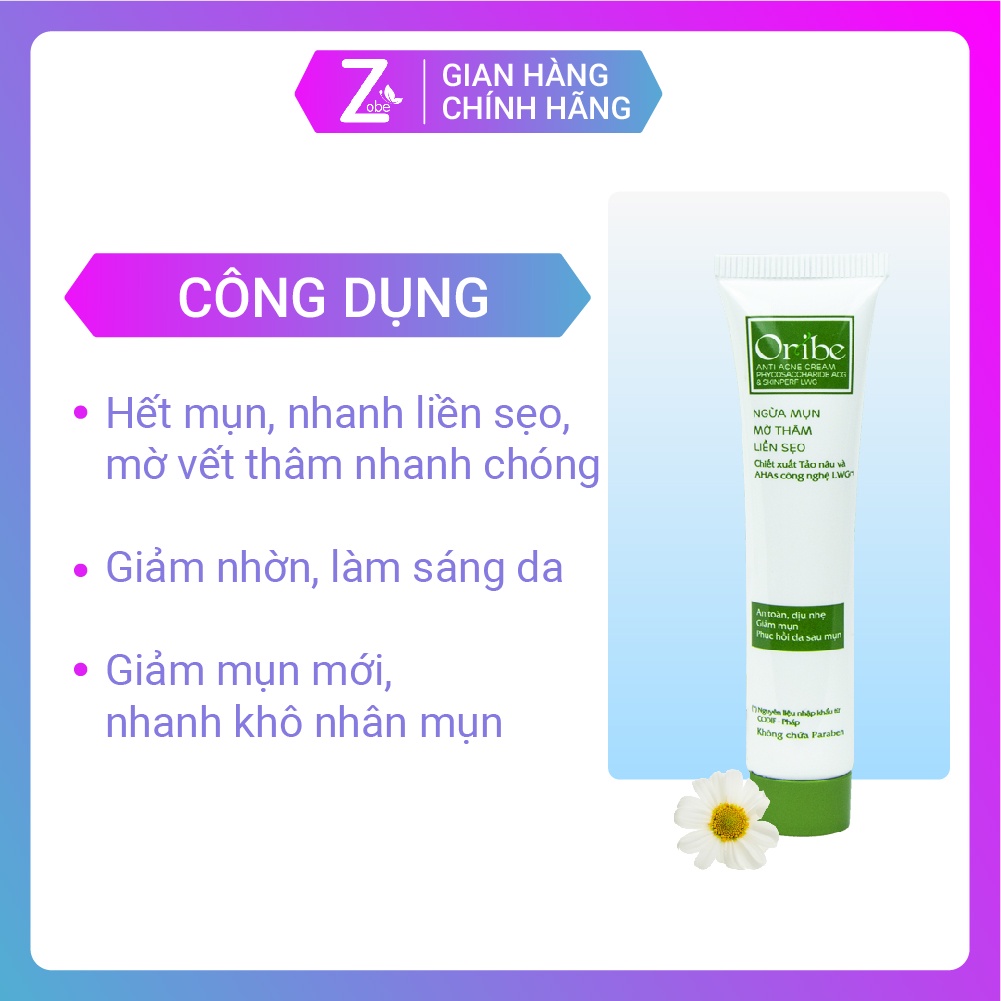 Combo 2 Kem Ngừa Mụn, Mờ Thâm, Liền Sẹo Ori'be Anti Acne Cream Chiết Xuất Tảo Nâu Từ Pháp Tuýp 20g