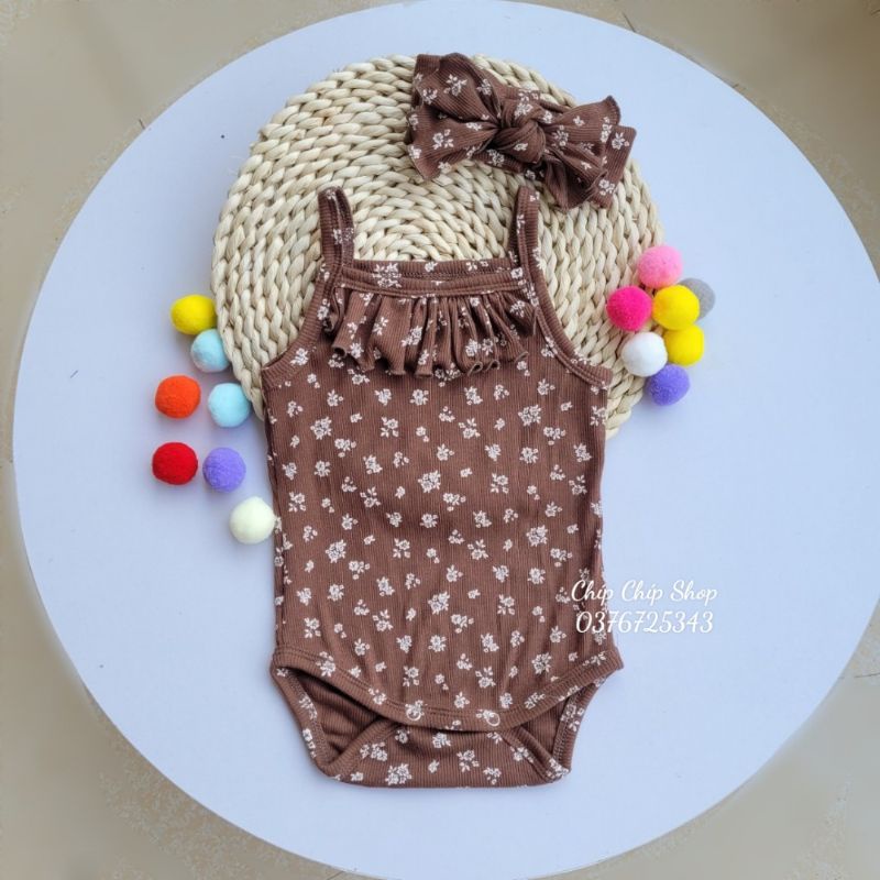 bodysuit 2 dây  kèm turban  Hàn Quốc cho bé gái.