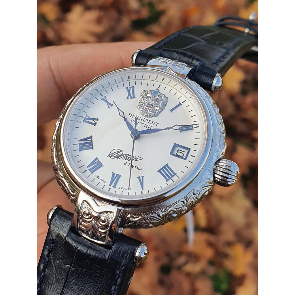 Đồng hồ Nga Tổng thống President bạc đúc nguyên khối automatic 252BD008. Đồng hồ Poljot nam chữ ký tổng thống cao cấp