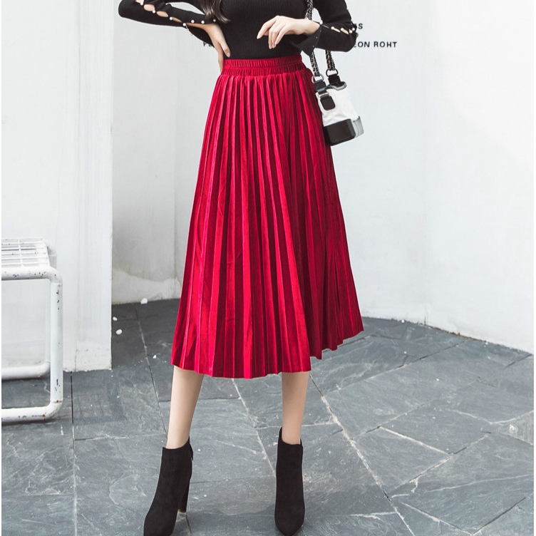 Chân váy nhung dáng dài lưng cao thời trang thu đông cho phái nữ | BigBuy360 - bigbuy360.vn