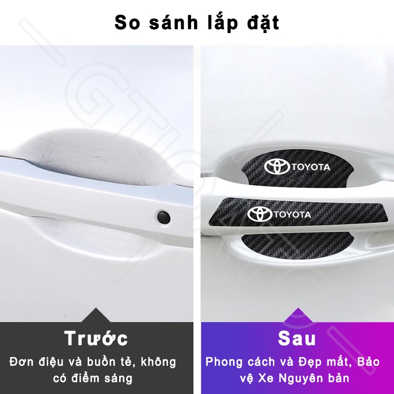 GTIOATO Bộ Bảo Vệ Tay Nắm Cửa ô Tô Sợi Carbon Bộ Bảo Vệ Bát Cửa Gương Hậu Xe HơI MiếNg DáN ChốNg XưỚC Phụ KiệN Ô Tô Cho Toyota Raize Corolla Cross Vios Veloz Innova Camry Hilux Yaris Fortuner Wigo Altis RAV4 Avanza Hiace