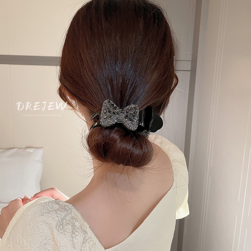 Kẹp Nơ Đính Đá Pha Lê Thời Trang Cố Định Tóc Đuôi Ngựa