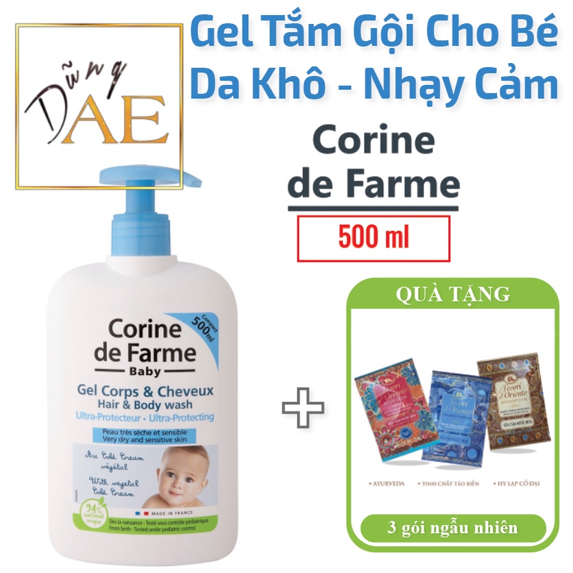 Gel Tắm Gội Cho Bé Corine De Farme Ultra Protecting Hair &amp; Body Wash dành cho da khô, nhạy cảm 500ml