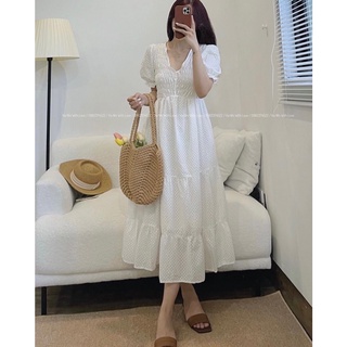 Váy thô trắng chun ngực dáng maxi dài hàng loại 1 có size