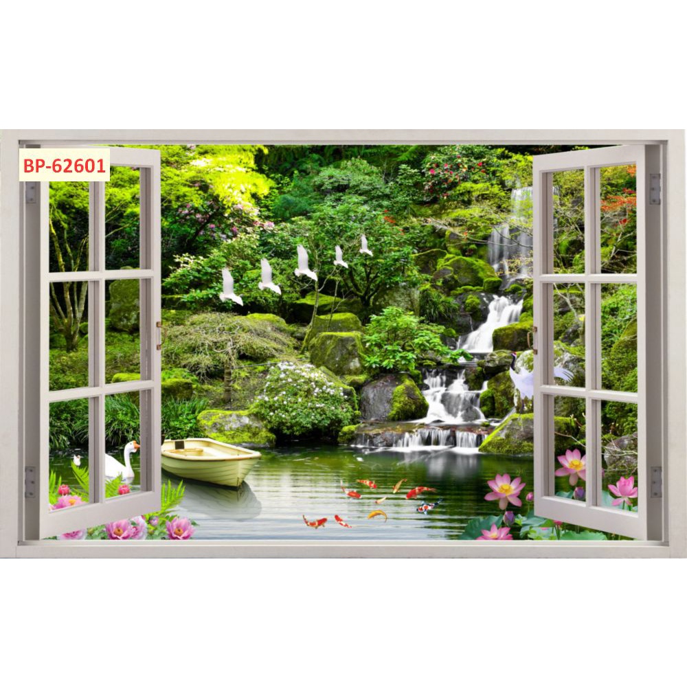 Tranh dán tường 3D khung cửa sổ phong cảnh