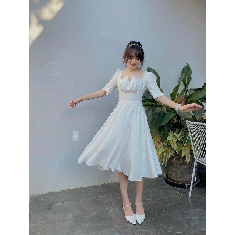 Đầm midi ngực xẻ kiểu tay lỡ bồng dự tiệc ,chụp kỉ yếu ,cưới hỏi (Video Chính Chủ) | BigBuy360 - bigbuy360.vn