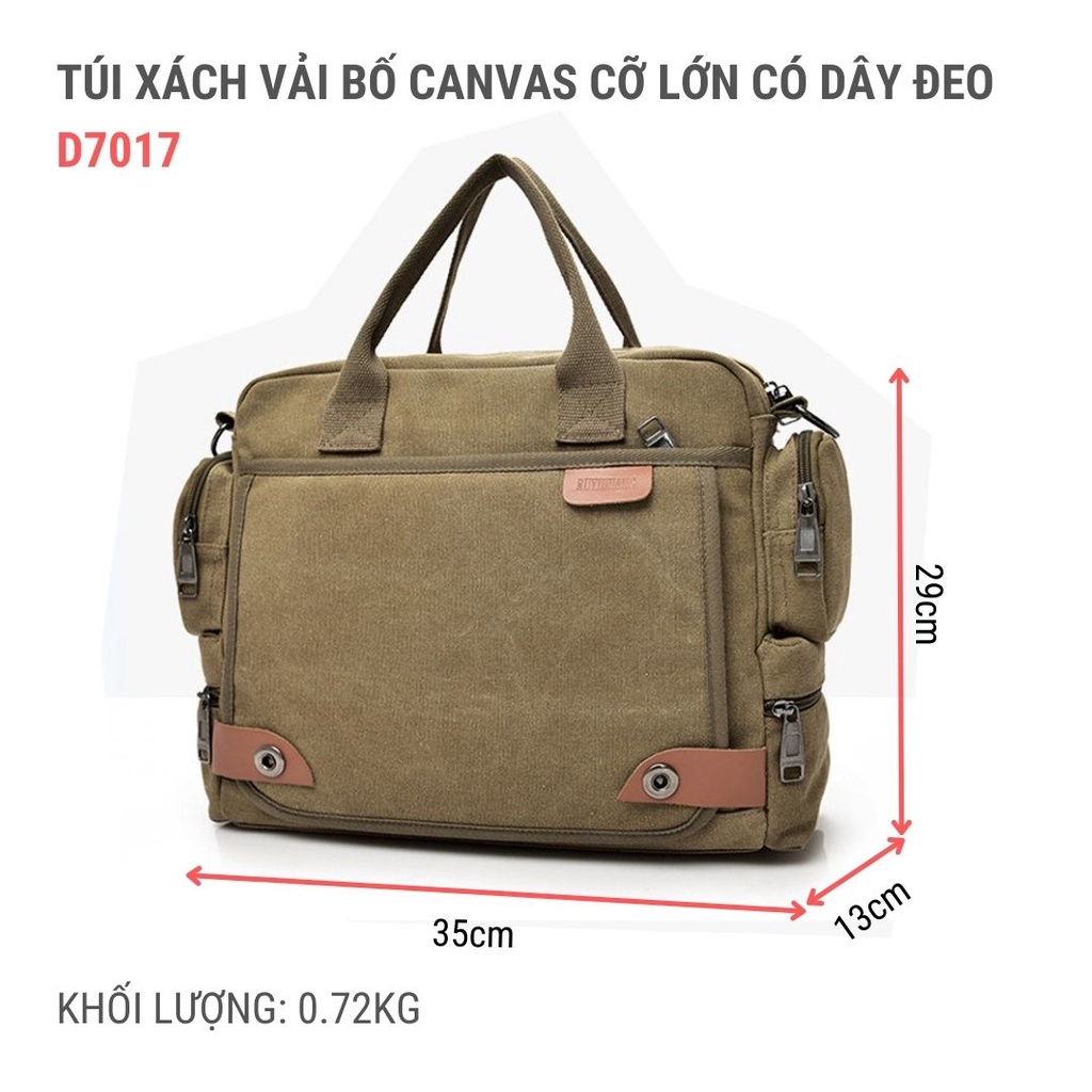 Túi Xách Vải Bố Canvas Cỡ Lớn Có Dây Đeo D7017 Fiiago