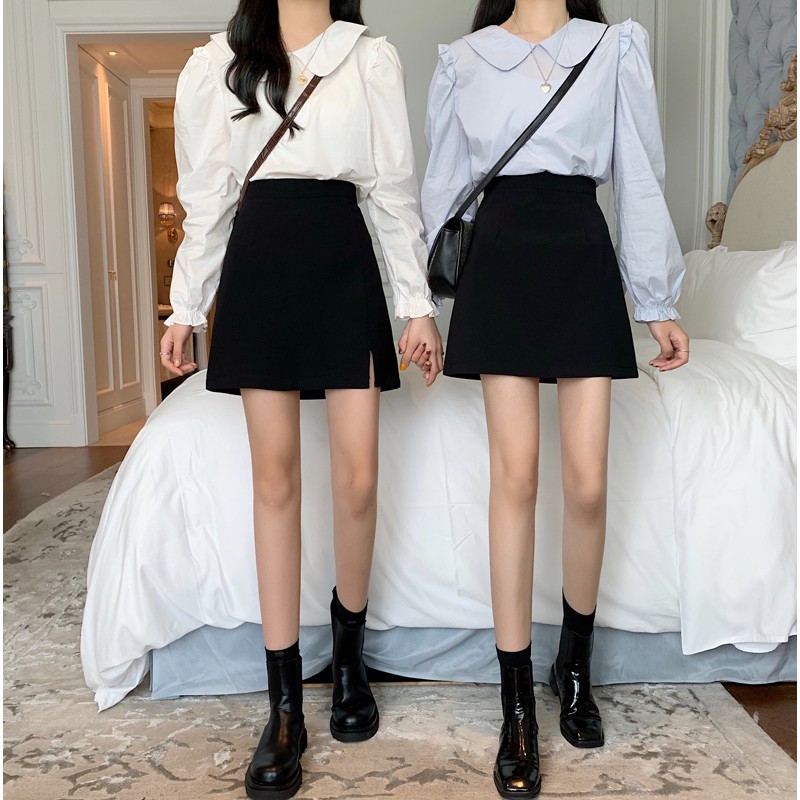 Winter Women's clothing high waist black A Line bag hip short skirt