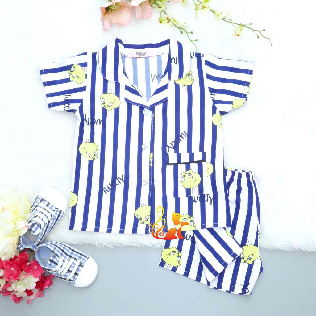 Bộ Đồ Mặc Nhà &quot;Vịt sọc&quot; Pijama Kate Thái - Cho Bé 8 - 38kg.