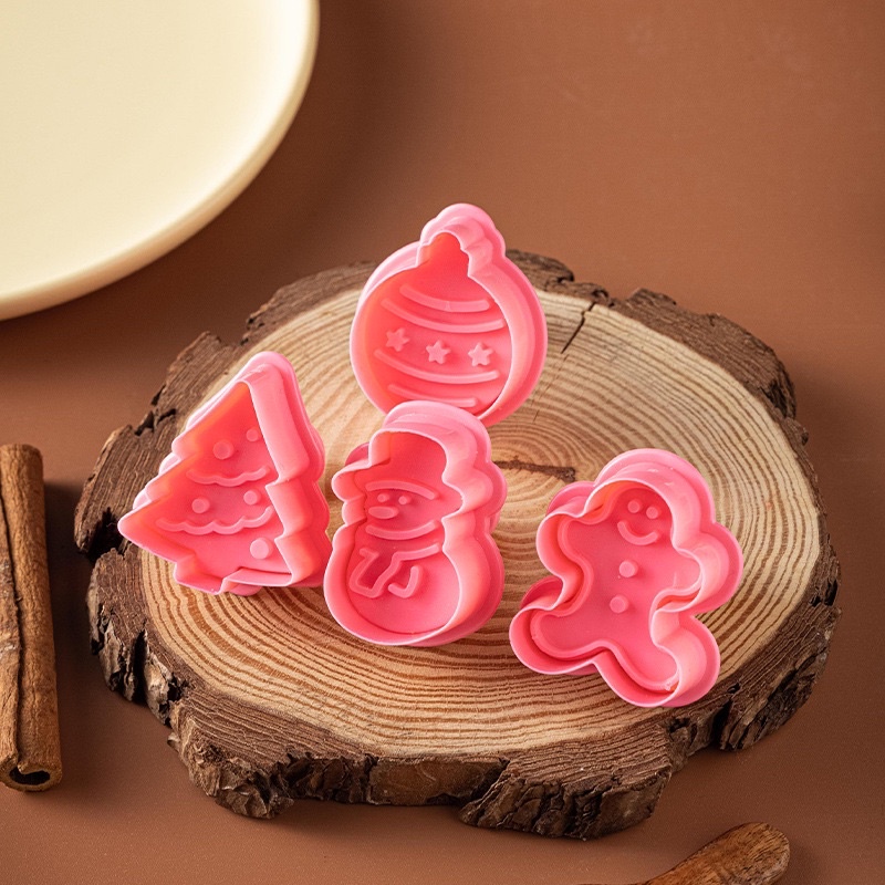 Set 4 khuôn nhấn bánh 3D hình giáng sinh
