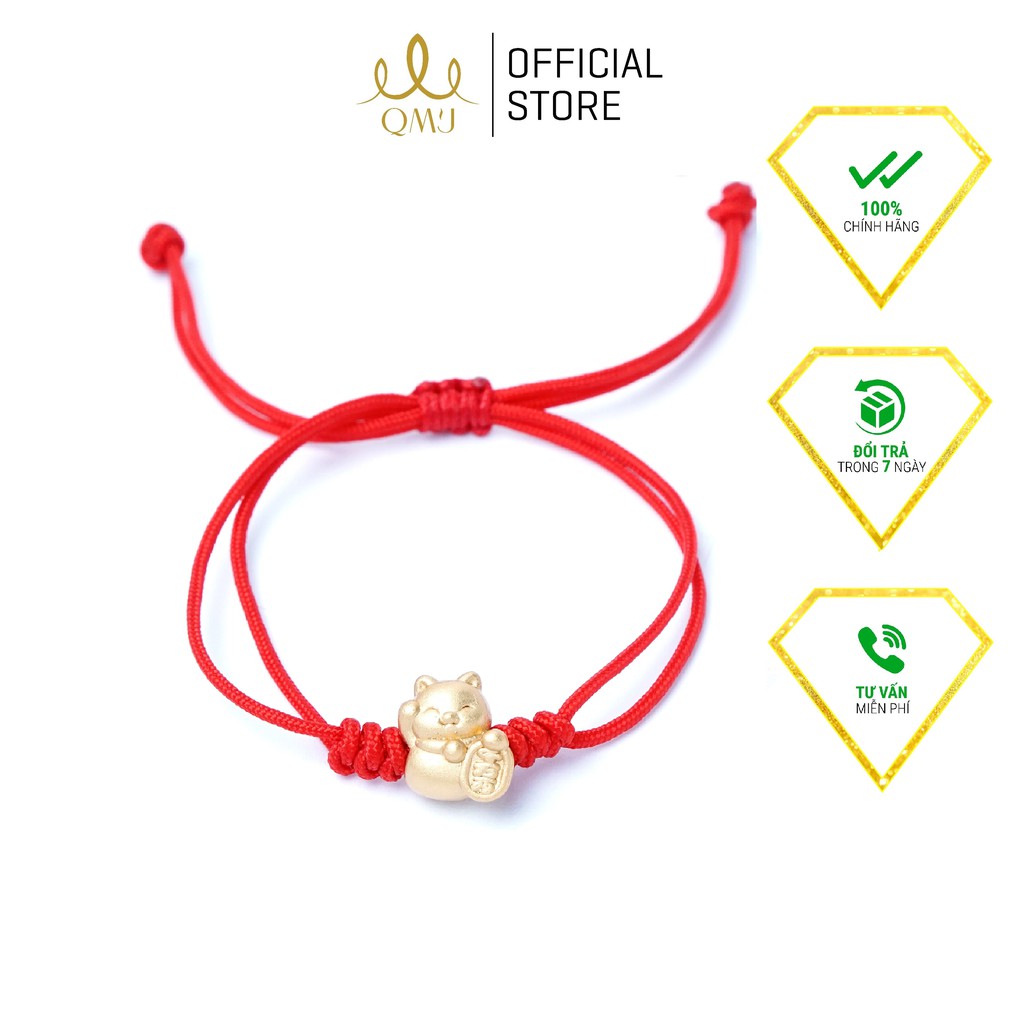 QMJ Vòng tay chỉ đỏ Mèo Thần Tài mạ vàng 24k may mắn, tài lộc Q273