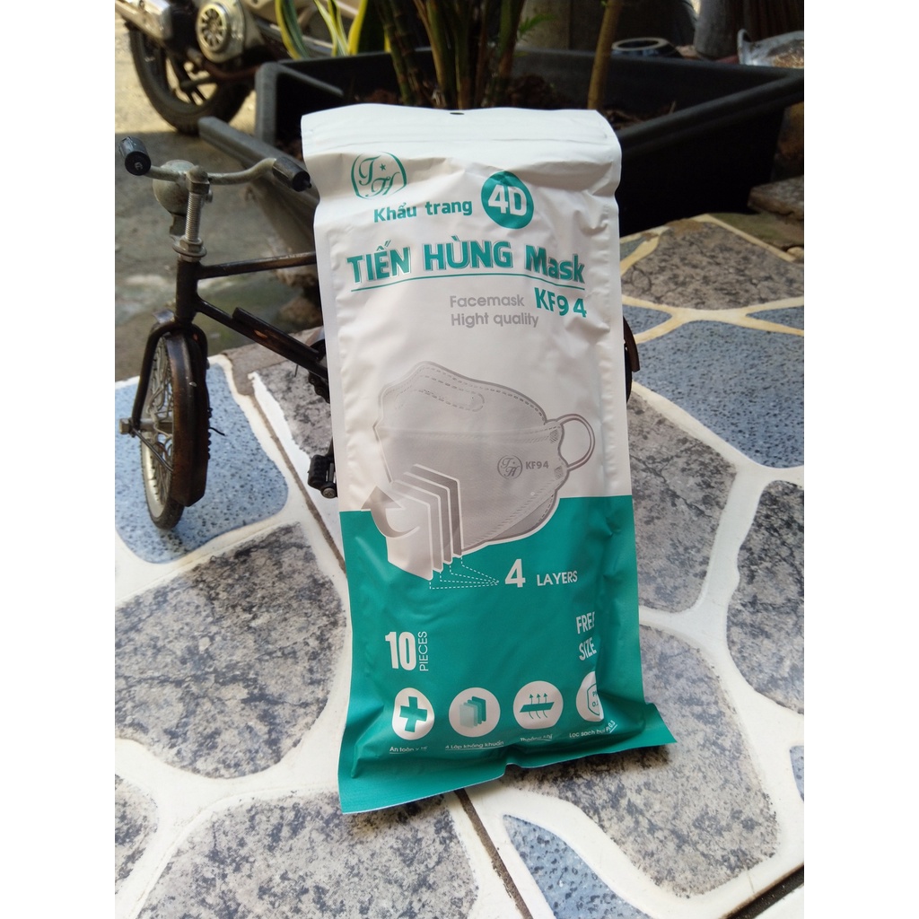 Khẩu trang KF94 y tế 4D mask – màu trắng – 4 lớp kháng khuẩn – 10 cái/gói