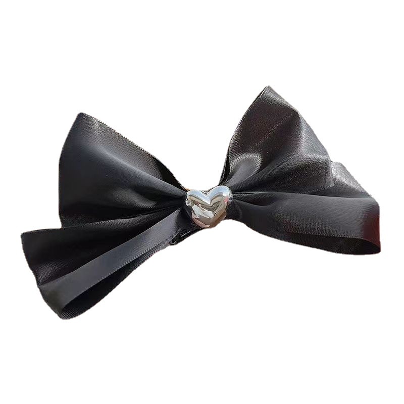 Kẹp Tóc Nơ Hình Trái Tim Ba Chiều Màu Đen Phong Cách Retro 2022 Cho Bé Gái