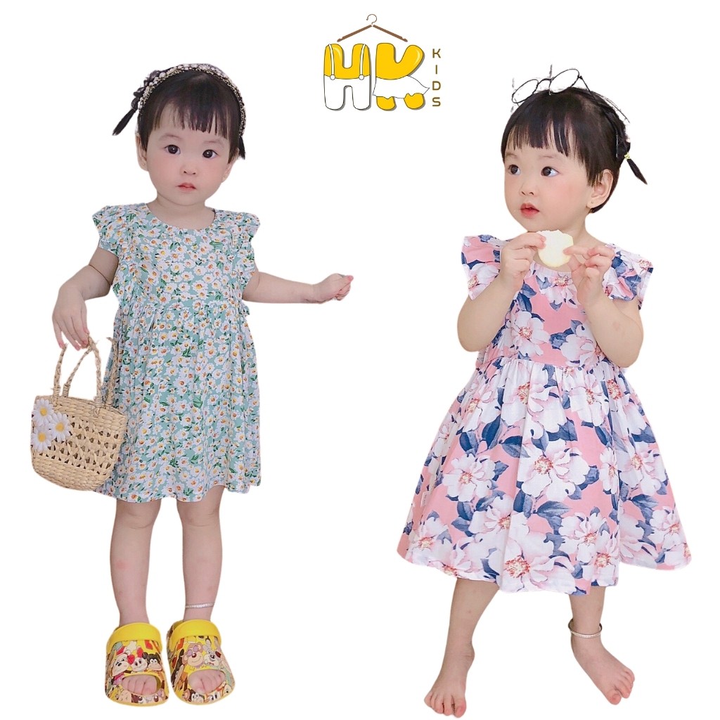 Váy lanh bé gái HC KIDS, kiểu đầm dáng suông cánh tiên mềm mại cho các bé diện hè (sz 1-6 tuổi) - HK KIDS