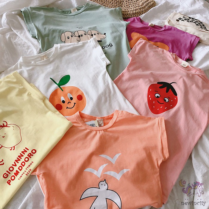 Đầm thun in họa tiết hoạt hình phong cách Hàn Quốc thời trang mùa hè cho bé gái