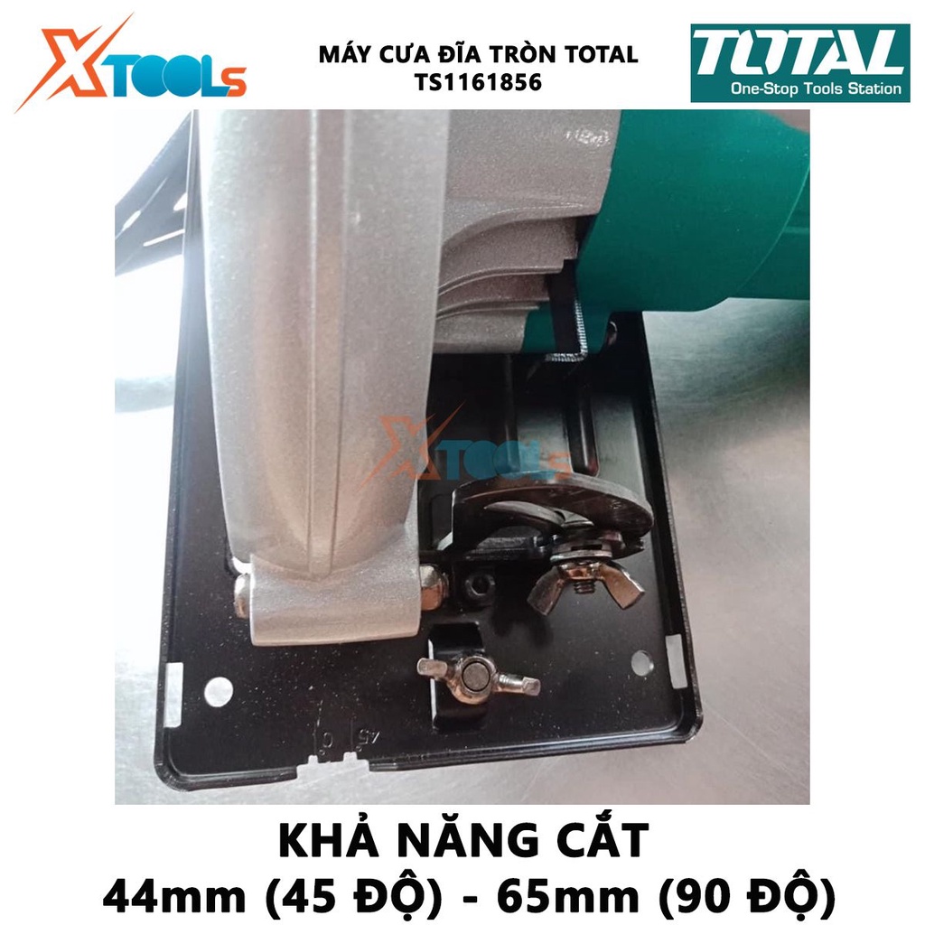 Máy cưa đĩa tròn TOTAL TS1161856 | máy cưa gỗ công suất 1600W tốc độ không tải 5000 rpm đường kính lưỡi cưa 185mm cắt, x
