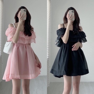 Váy tơ bệt vai bèo tầng Audrey