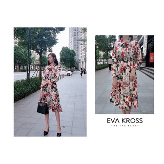 Đầm suông lụa hoa vintage chun eo EKS110 EVA KROSS