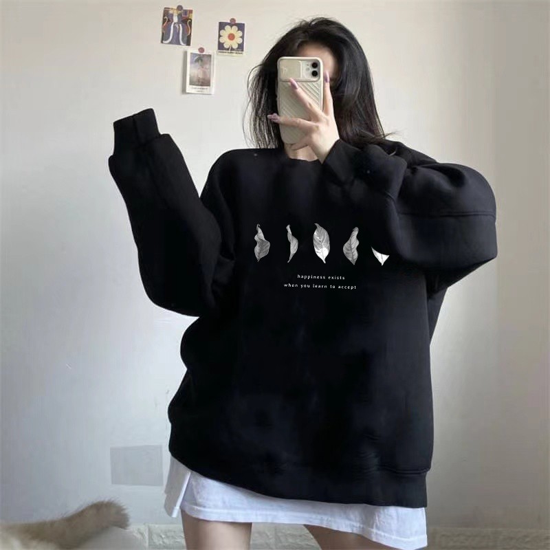 Áo nỉ sweater unisex form rộng in Leafs cá tính hàn quốc
