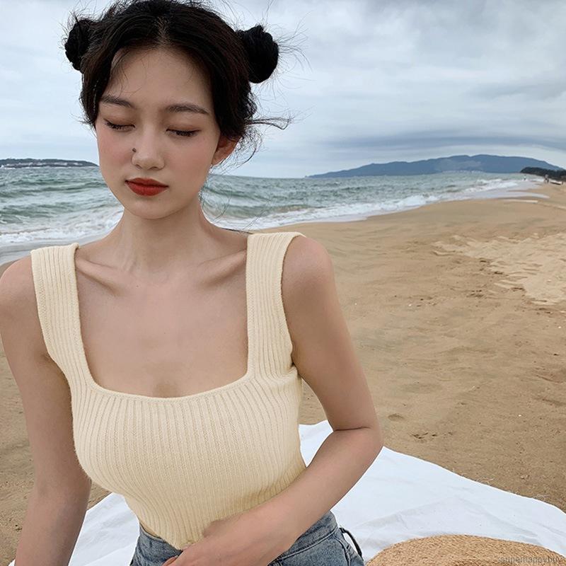 Áo Croptop Dệt Kim Thiết Kế Ôm Sát Tôn Dáng Dành Cho Nữ