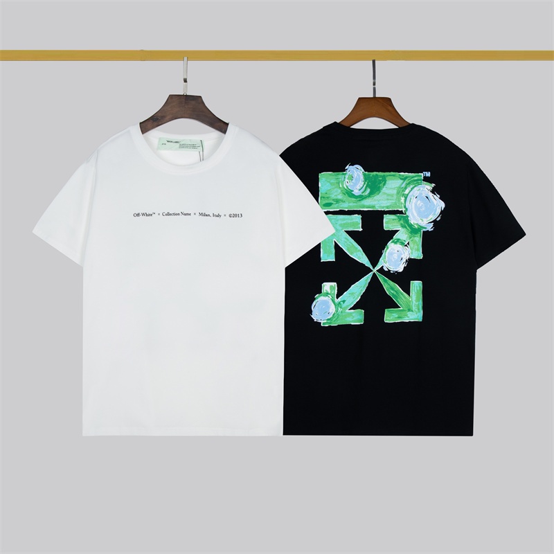 Hàng Có Sẵn O & F Áo Thun Cotton Tay Ngắn In Hình Mũi Tên Màu Xanh Lá Và Trắng Cổ Điển Dễ Phối Đồ Unisex