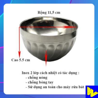 Bát cơm inox 2 lớp cách nhiệt Hoàng Gia mẫu xoắn cỡ 11.5cm (10c/1 sét)