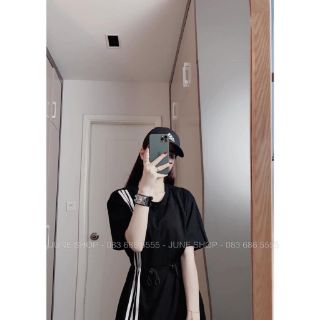 Đầm thun phối sọc rút eo