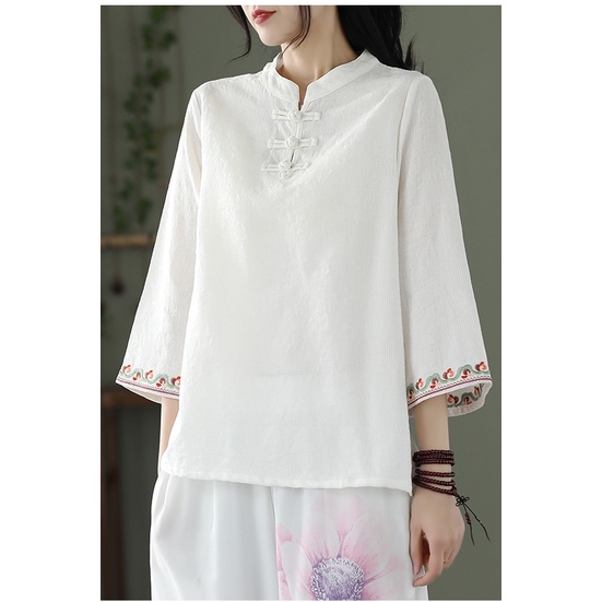 ☻ L O T U S ☻ Áo Kiểu Sườn Xám Thêu Hoa Plus Size CAL1714