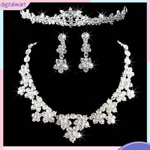 Bộ Vòng cổ + Bông Tai Hình Vương Miện Đính Đá Lấp Lánh Sang Trọng