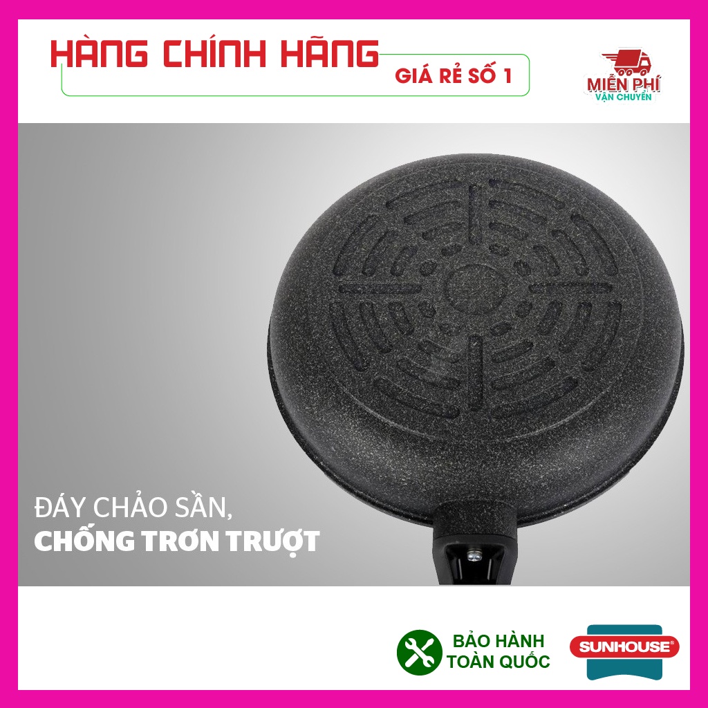 Chảo chống dính siêu bền đá Sunhouse, chảo đá Sunhouse SBD24,26,28,30cm, đáy dày dặn, phù hợp bếp gas, bếp hồng ngoại