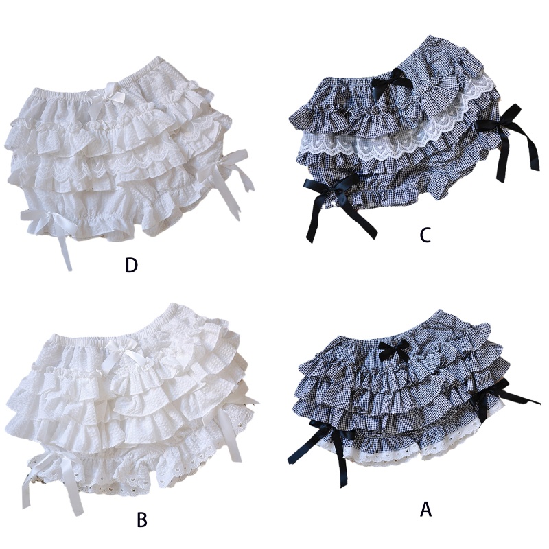 XIXI Quần lót phối ren nhiều lớp họa tiết caro phong cách Lolita cho nữ