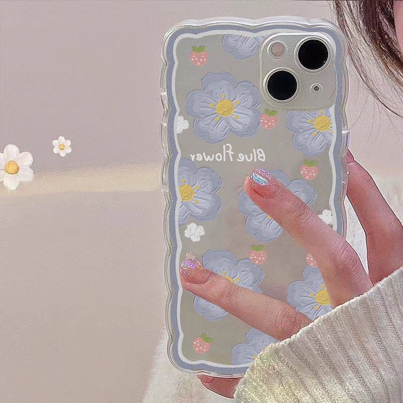 Strawberry Blue Flowers Apple 11Promax Phone Case Iphone13 12 Fresh Xsxr Simple 6S 7 8P Soft LbDW