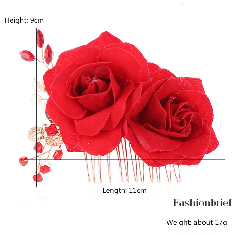 Lược cài tóc hình hoa hồng đính ngọc trai thanh lịch cho cô dâu