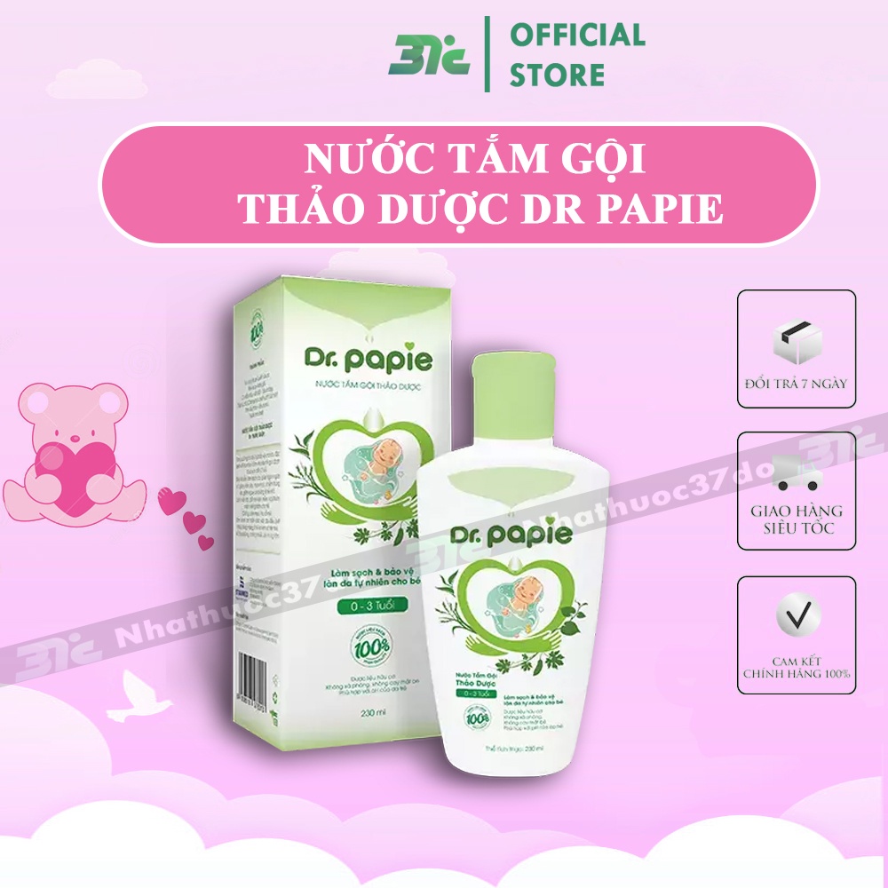 Sữa tắm gội thảo dược cho bé từ sơ sinh Dr Papie Chai 230ml từ lá trà, mướp đắng, trầu không, tràm, sả chanh
