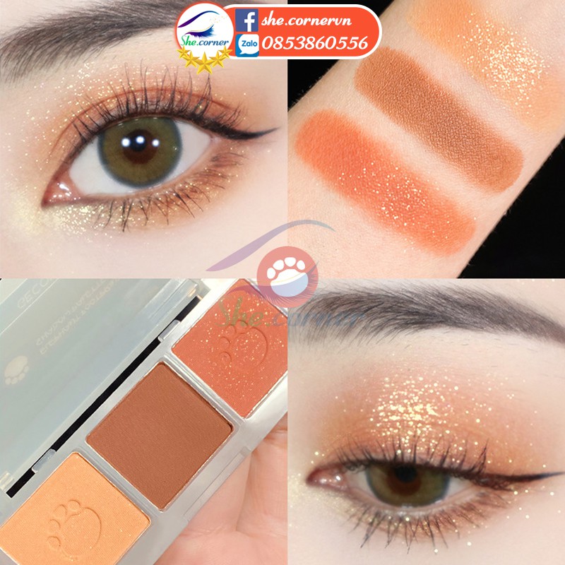 Bảng phấn mắt 3 màu GECOMO 202015 Cute Claw Three-Color Eyeshadow Palette siêu đẹp nhỏ gọn tiện dụng