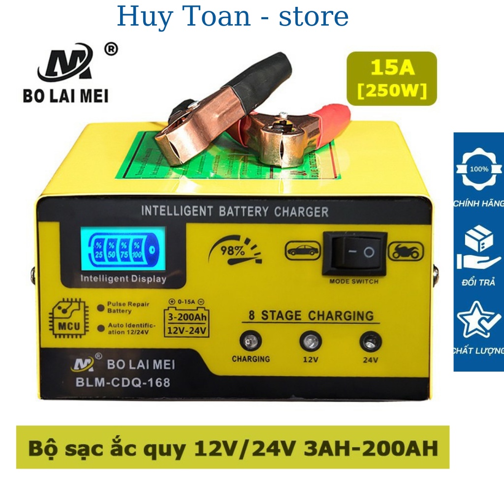 Bộ sạc ắc quy 12v/24v 3AH - 200ah BT-168 cho xe máy xe tải ô tô tự ngắt khi đầy tự điều chỉnh dòng sạc