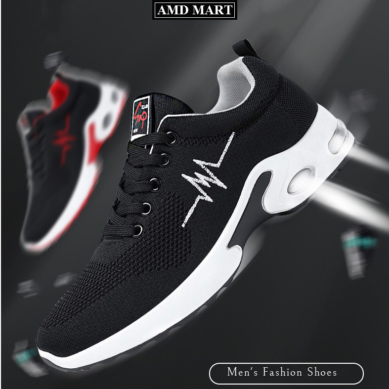 Giày Thể Thao Nam , Giày Sneaker Nam 9302 Chất Liệu Dệt Kim Cao Cấp Màu Đen Sọc Trắng Nổi Bật Nam Tính