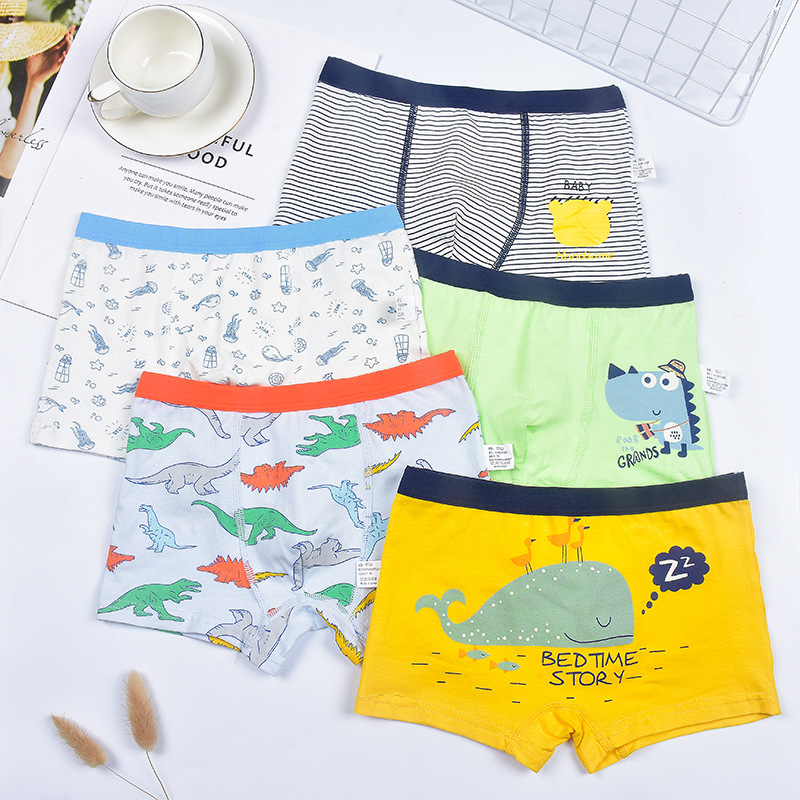 Bộ 5 Quần Lót Boxer Cotton Thoáng Khí In Hình Khủng Long Hoạt Hình Cho Bé Trai 3-14 Tuổi