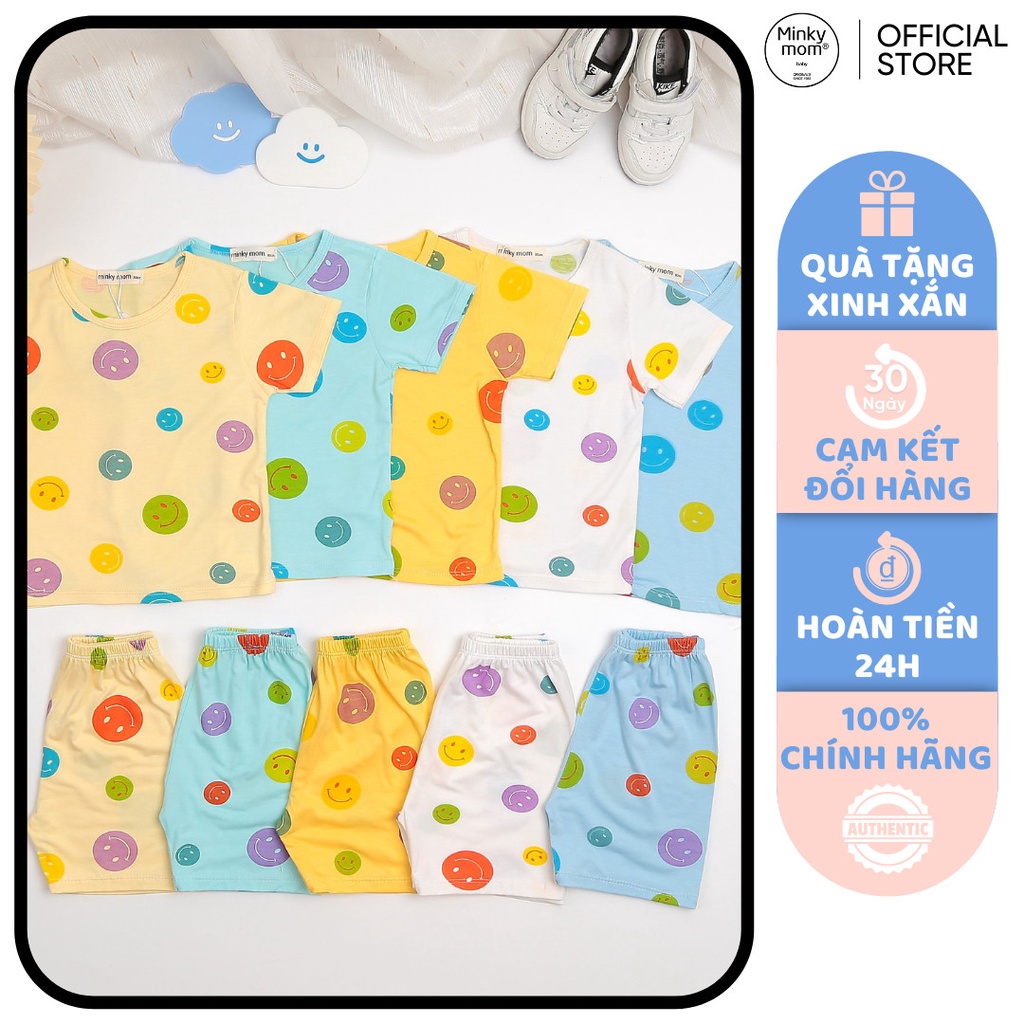 [SALE] Bộ Quần Áo Bé Gái, Bé Trai Minky Mom Vải Thun Lạnh Hoạ Tiết Mặt Cười, Bộ Cộc Tay Cho Bé Mặc Nhà MKM2213