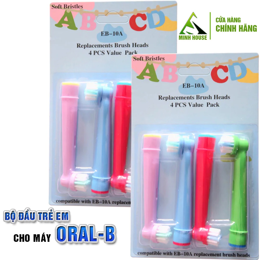 Set bộ 4 cái đầu bàn chải đánh răng điện cho máy Oral B, lông mềm Minh House